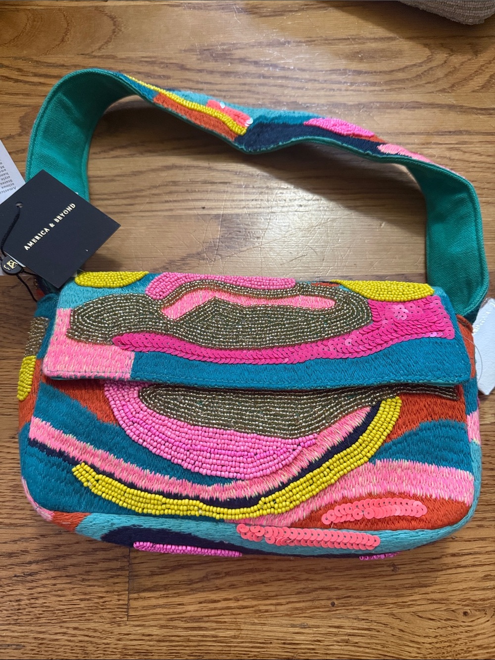America &Beyond Multicolor Beaded wave Shoulder Bag - NWT - Picture 2 of 9